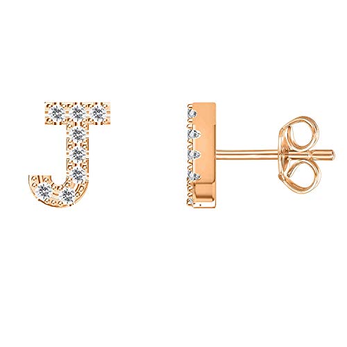 PAVOI 14K Rose Gold Plated Sterling Silver CZ Alphabet Letter Earrings | Initial Earrings for Girls