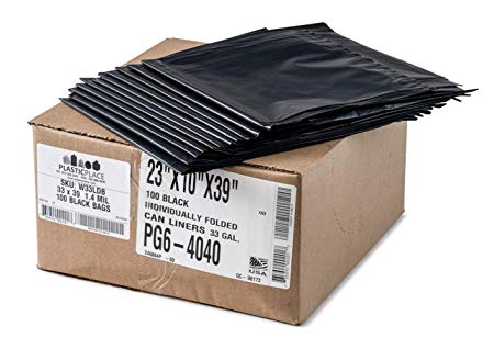 Plasticplace 35 Gallon Trash Bags, 1.5 Mil, 33"W x 48"H, Black, 100 / Case
