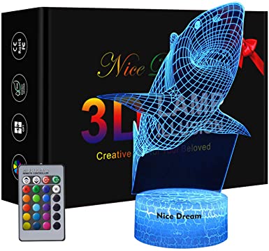 Shark 3D Optical Illusion Lamp, 3D Night Light for Kids, Shark Toys for Boys, Gifts Boys Age 10 4 7 11 9 8 6