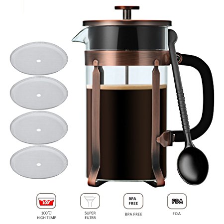 French Press Coffee Maker, NANAN French Press &Tea Maker (8 Cup, 1 liter, 34 Oz)- with 304 Grade Stainless Steel & Heat-Resistant Durable Glass