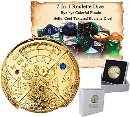 Hollow DND 7-in-1 Roulette Dice Metal Dungeons and Dragons D and D D4, D6, D8, D10, D12, D20 and D% with Gift Box for Dungeons & Dragon Gaming RPG Role Playing Games