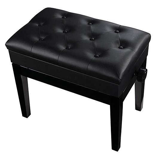 AW Black Adjustable Height Piano Bench PU Padded Keyboard Storage Seat Weight Capacity 264lbs