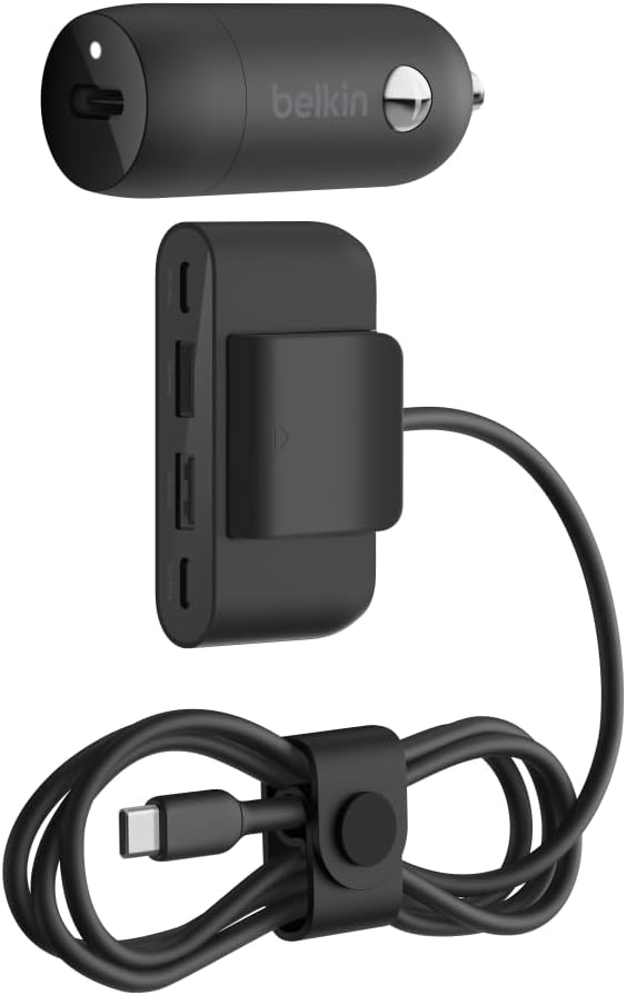 Belkin Boost↑Charge™ 30W Fast Car Charger, Compact Design w/USB-C Power Delivery Port, 4-Port USB Power Extender, Universal Compatibility for iPhone 14, Galaxy S23, Note Series, and More - Black