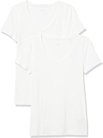 Amazon Essentials Women's Slim-Fit Short-Sleeve V-Neck T-Shirt, Pack of 2