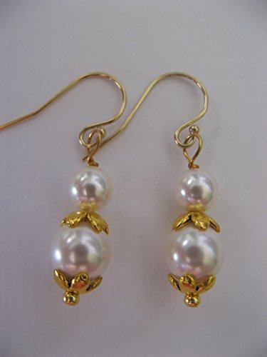 Double Swarovski Glass Pearl charms on Gold Filled Earring Wires Handcrafted Jewelry