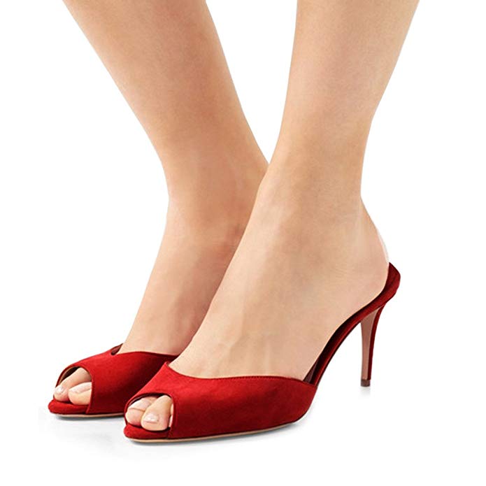 FSJ Women Comfort Low Heel Mules Peep Toe Slide Sandals Slip On Dress Pump Shoes Size 4-15 US