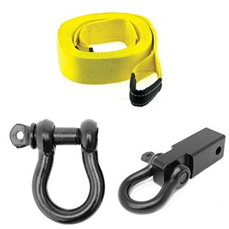 Smittybilt Recovery Strap, Black D-Ring, and Receivers Bundle