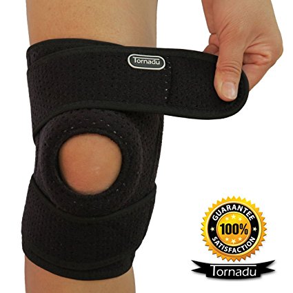 Tornadu Neoprene Knee Brace with CROSS STRAP,Open Patella Protector Wrap, Ideal For Arthritis, ACL, Meniscus,Running, Basketball