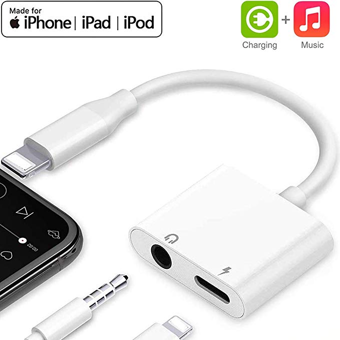Headphone Adapter for iPhone Adapter 3.5mm Jack Charging Audio 2 in1 Jack Audio to 3.5mm Dongle Aux Splitter Converter Adaptor Cable Compatible with iPhone Xs Max XR X 8 7 Plus for iOS 10.3 or Late
