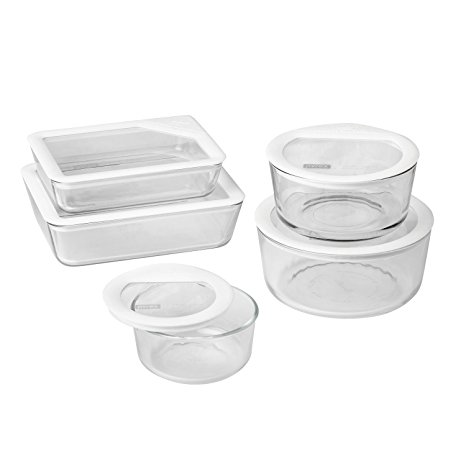 Pyrex 10 Piece Ultimate No-Leak Food Storage Set, White and Clear