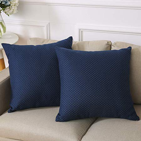Madizz Throw Pillow Covers Cushion Cases 18x18 Set of 2 DecorativeSolid Polka Dots Dark Blue Double Sided