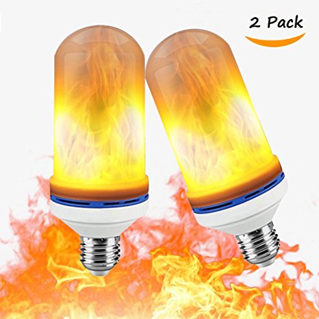 JESWELL LED Flame Light Bulb (Upgraded), 3 Light Modes Simulated Fire Effect Flickering Light, E27 Base, Atmosphere Light Vintage Flaming Light Bulb for Home Festival Christmas Decoration (Pack of 2)