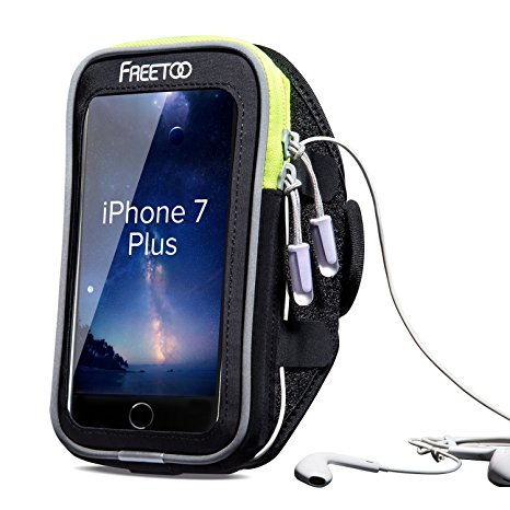 FREETOO Running Armband with Earphone & Triple Pockets for Hiking Walking Jogging Gym Suitable for iPhone 6 Plus Samsung Galaxy S7 Edge