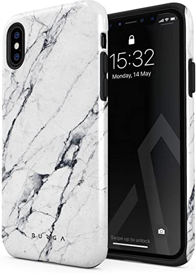 BURGA Phone Case Compatible with iPhone Xs MAX - Satin White Marble Cute Case for Girls Heavy Duty Shockproof Dual Layer Hard Shell   Silicone Protective Cover
