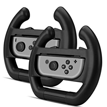 TNP Nintendo Switch Wheel for Joy-Con Controller (Set of 2) - Racing Steering Wheel Controller Accessory Grip Handle Kit Attachment (Black) - Nintendo Switch