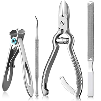 Toenail Clippers, 16 mm Wide Jaw Opening Nail Clippers with Ingrown Toenail File and Lifter, Stainless Steel Cuticle Trimmer Cutter Pointed Blade Cuticle Nipper Pedicure Manicure Tool for Thick Nails