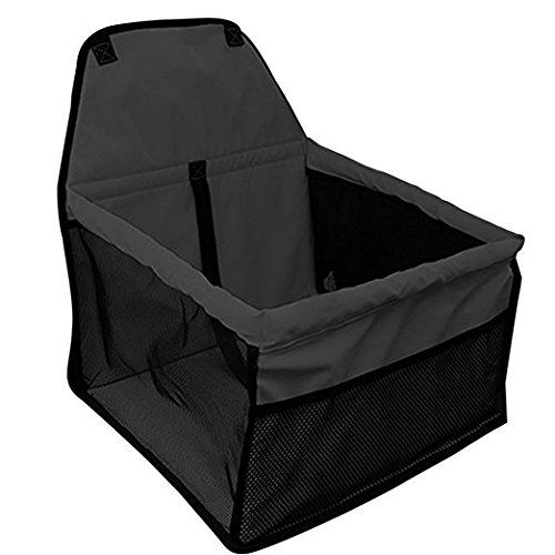 DAN Pet Booster Seat Dog Cat Cage Comfort Travel Waterproof Foldable Safety Car Front or Rear Seats with Seat Belt Tether (Black1)