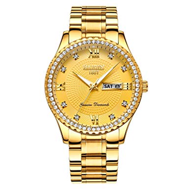 Mens Luxury Quartz Watches Classic Gold Business Watch for Men Full Stainless Steel Luminous Wristwatch Waterproof Clock
