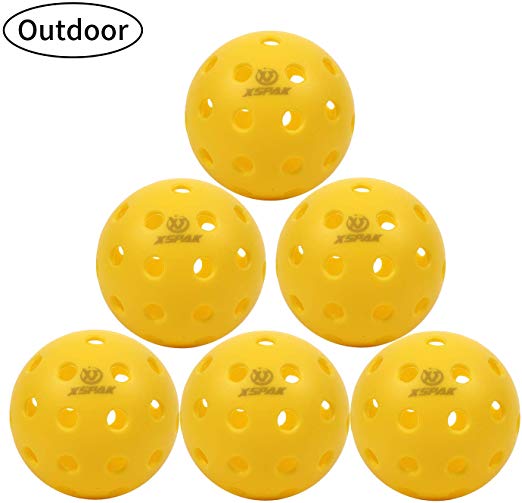 XS XSPAK Indoor or Outdoor Pickleball Balls - 26 or 40 Holes Pickleball Ball Pack of 6, Yellow