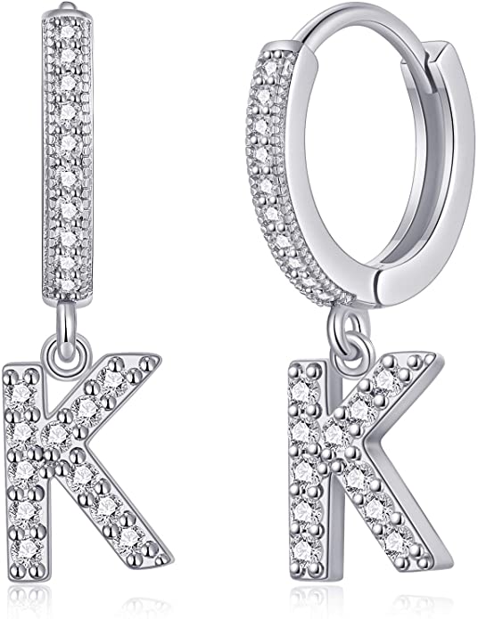 Initial Dangle Hoop Earrings for Women Cubic Zirconia Personalized 26 Letters Huggie Earrings Gift for Her