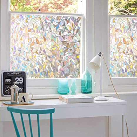 3D No Glue Window Privacy Film Static Window Clings Decorative Film Rainbow Window Film Prism Effect Window Stickers for Home Glass Door Kitchen Heat Control Anti UV (23.6x78.7 inches)