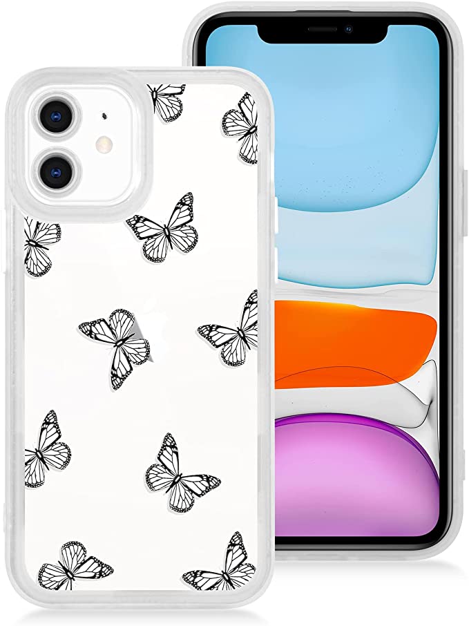 Compatible with iPhone 11 Case Butterfly Cute Clear Transparent Design,Anti Slip Shockproof Bumper Back Cover with Camera Lens Protection Case for iPhone 11 6.1 Inch