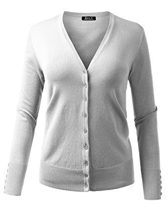 BILY Women's V-Neck Button Down Long Sleeve Classic Knit Cardigan