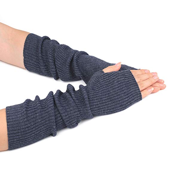 Flammi Women's Knit Arm Warmers Cashmere Long Fingerless Gloves Thumbhole Mittens