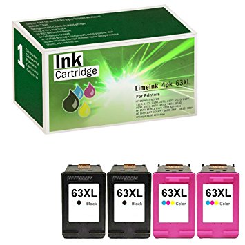 Limeink Remanufactured Ink Cartridge Replacements for HP 63XL High Yield (2 Black / 2 Color, 4-Pack)