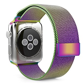 Dreams Mall(TM)Apple Watch Iwatch Sport&Edition 38mm,Milanese Stainless Steel Bracelet Metal Loop Wrist Strap Band Replacement,Colorful