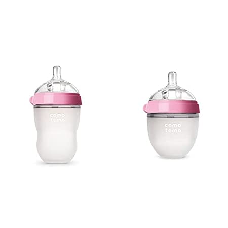 Comotomo Natural Feel Baby Bottle Set, Pink, (One 8-Ounce, One 5-Ounce)