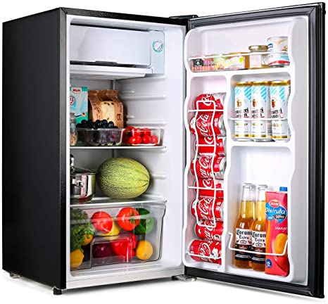 TACKLIFE Compact Refrigerator Silent, Mini Fridge with Freezer 90L, 3.2 Cu.Ft, Single Reversible Door, Small Refrigerator with Big Storage Perfect for Bedroom, RV, Office, Garage