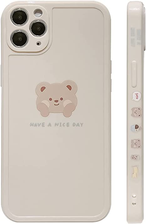 Ownest Compatible with iPhone 11 Pro Max Case Cute Painted Design Brown Bear with Cheeks for Women Girls Fashion Slim Soft Flexible TPU Rubber for iPhone 11 Pro Max-Beige