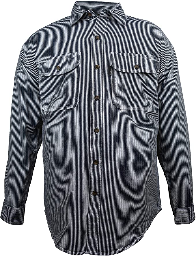 Five Brother Men's Flex-Denim Long Sleeve Hickory Stripe Logger Shirt | Button Front