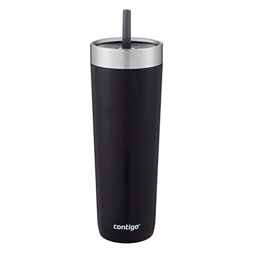 Contigo Luxe Stainless Steel Tumbler with Spill-Proof Lid and Straw | Insulated Travel Tumbler with No-Spill Straw, 24 oz, Licorice