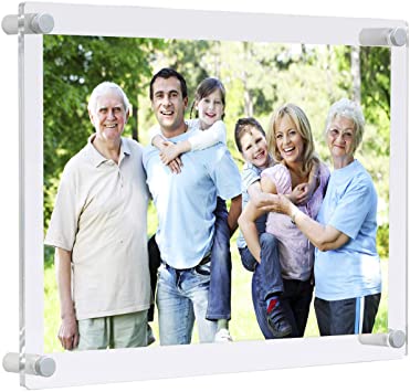 Wall Mount Floating Lucite Picture Frames 8x10 Office Family,Clear Acrylic Decorative 8 x 10 Frameless Wall Frame uv Protected for Photo Art Memories Anniversary Wedding (Full frame size 9x11inch)