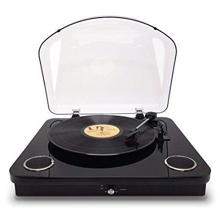 Photive Spin Vinyl Record Player with Built-in Speakers | 3-Speed Stereo USB Turntable Supports Vinyl to MP3 Recording | Bluetooth and RCA Connectivity (Piano Black)
