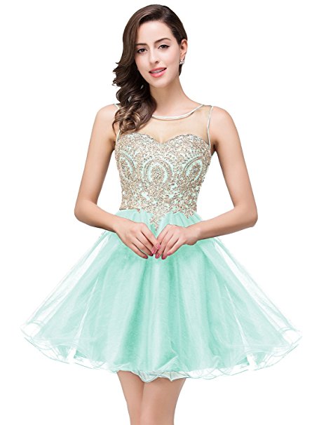 Babyonline Sheer Lace Appliques Prom Dresses 2016 Short for Homecoming