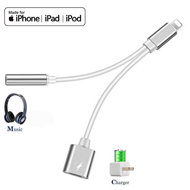 Headphone Adapter for iPhone Adapter 3.5mm Jack Charging Audio 2 in1 Jack Audio to 3.5mm Dongle Aux Splitter Converter Adaptor Cable Compatible with iPhone Xs Max XR X 8 7 Plus for iOS 10.3 or Higher
