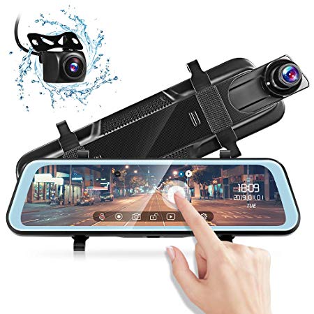 AUTOLOVER Mirror Dash Camera 9.66 inch Backup Camera 1080P Dash Cam Front and Rear Full Touch Screen Rear View Mirror Camera with Loop Recording, Parking Monitor, Night Vision, Waterproof Rear Camera