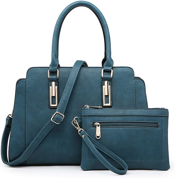 Women's Satchel Handbag Shoulder Purse Top Handle Tote Work Bag With Matching Wristlet