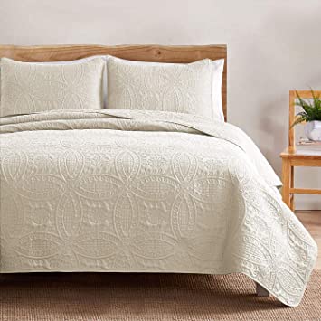VEEYOO Bedspread Quilt Set Twin XL/Twin Size - Soft Microfiber Lightweight Coverlet Quilt Set for All Season, Quilt Set 2 Piece (1 Quilt, 1 Pillow Sham), Ivory