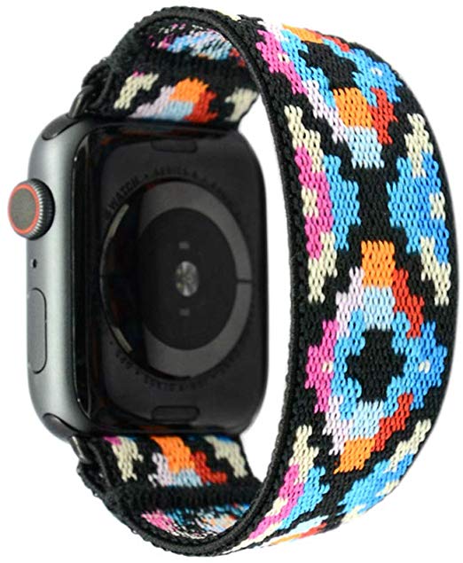 Tefeca Geometry Pattern Elastic Compatible/Replacement Band for Apple Watch 38mm 40mm (Black Adapters, Wrist Size : 6.5-6.9 inch (L3))
