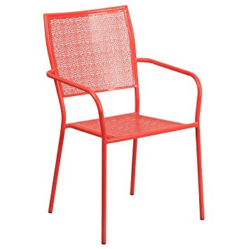Flash Furniture Coral Indoor-Outdoor Steel Patio Arm Chair with Square Back, Pink