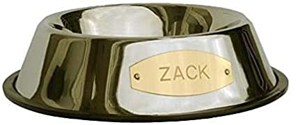 LuckyPet Stainless Steel Pet Bowl with Engraved Brass Plaque & Non-Skid Base, 3
