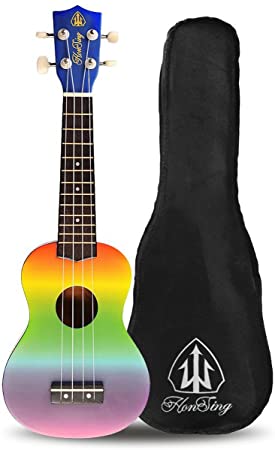 Honsing New Basswood Soprano Beginner Ukulele Hawaii Guitar Uke 21 inches with Gig Bag Case - Gradient Rainbow Color