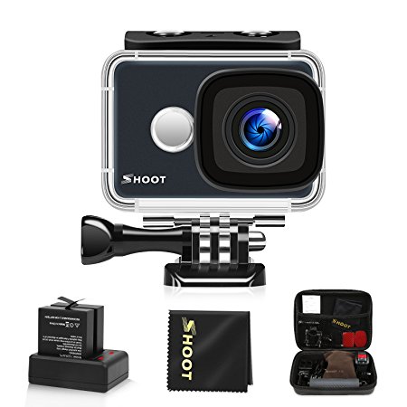 SHOOT Action Camera 14MP 4K WIFI 170° Ultra Wide-Angle Lens Outdoor 1080P Sports Cam Bundle Kit with Waterproof Small Carrying Case