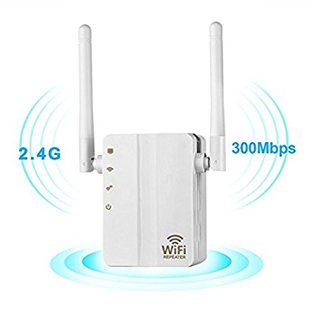 WiFi Range Extender,Romossy 300Mbps Fast Speed WiFi Booster Wireless Repeater with High Gain Dual External Antennas and 360 degree WiFi Coverage-White