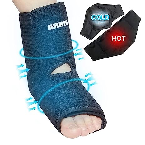 ARRIS Ice Pack for Ankle & Foot Injuries with 2 Hot/Cold Gel Ice Packs Therapy Wrap for Pain Relief of Sprained Ankle, Achilles Tendon Injuries, Plantar Fasciitis, Bursitis & Sore Feet Reusable