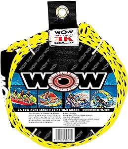 WOW Sports - Tow Rope for Towables - Must Have Boat Accessory - Heavy Duty 16 Strand Design - 60 ft Length - W/Floating Foam Buoy